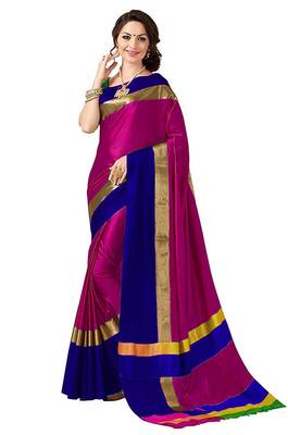 Pink plain cotton silk saree with blouse 1