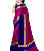 Pink plain cotton silk saree with blouse