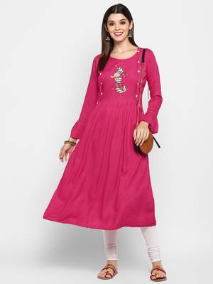 Pink embroidered rayon kurti 1