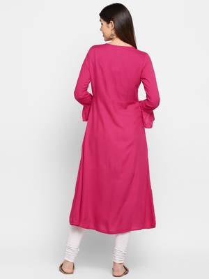 Pink embroidered rayon kurti 2