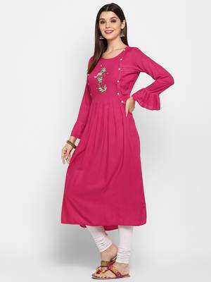 Pink embroidered rayon kurti 3