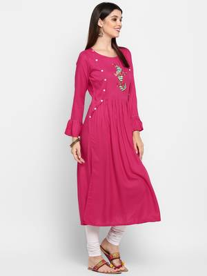 Pink embroidered rayon kurti 4