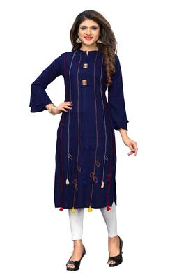 Blue printed rayon kurti 1