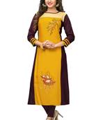 Yellow embroidered rayon kurti
