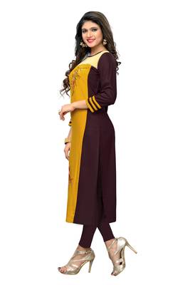 Yellow embroidered rayon kurti 3
