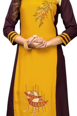 Yellow embroidered rayon kurti 4
