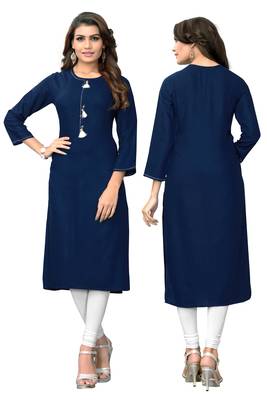 Blue plain rayon kurti 5