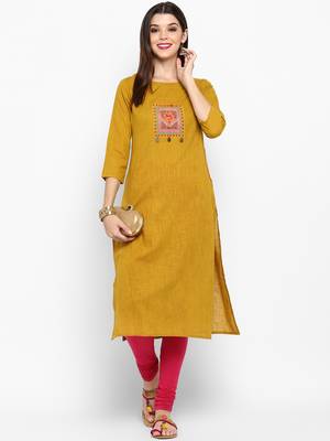 Yellow embroidered kurti 1