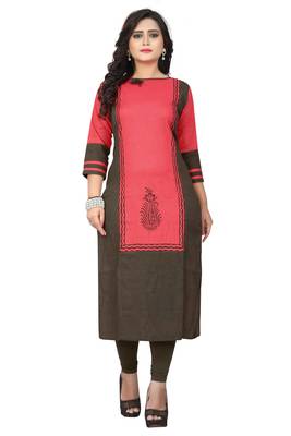 Pink printed cotton kurtis 1