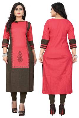 Pink printed cotton kurtis 5