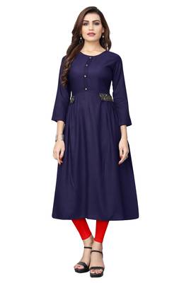 Blue plain rayon kurti 1