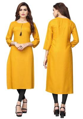 Yellow plain rayon kurti 5