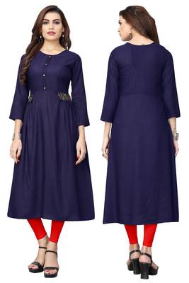 Blue plain rayon kurti 5