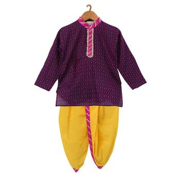 Jaipuri Print Cambric Cotton Dhoti Kurta  Purple 1