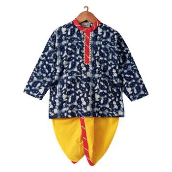 Jaipuri Print Cambric Cotton Dhoti Kurta  Indigo 1