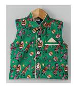 Tribal Print Stand Collar Waistcoat Green