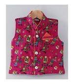Tribal Print Stand Collar Waistcoat Pink