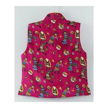 Tribal Print Stand Collar Waistcoat Pink 2