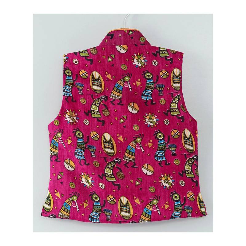 Tribal Print Stand Collar Waistcoat Pink