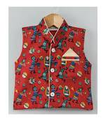 Tribal Print Stand Collar Waistcoat Red