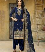 Navy-blue embroidered faux georgette salwar with dupatta