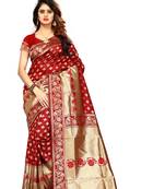 Red woven cotton silk saree with blouse