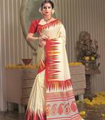 Cream Woven Patola Silk Saree With Blouse