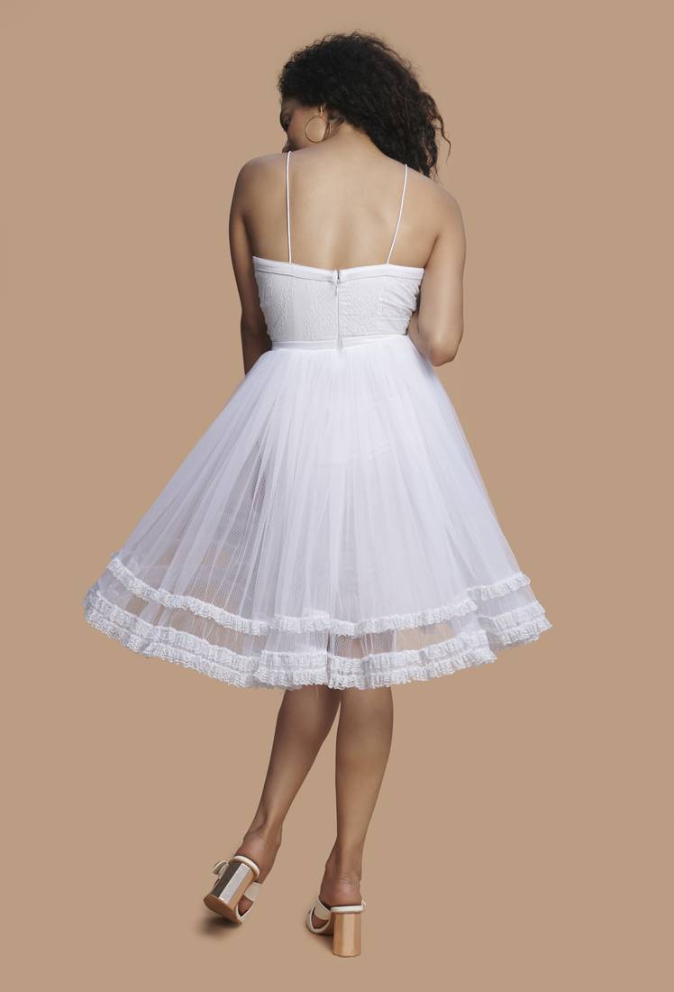 Khwaab White Noodle Straps Plunging Neckline Dress Khwaab 2751246