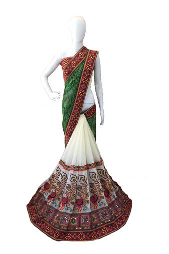 Green Embroidered Georgette Saree With Blouse