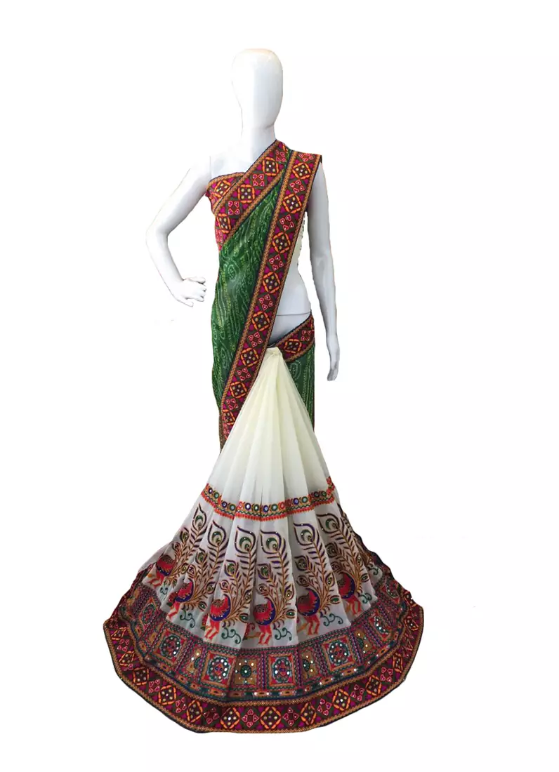 Green Embroidered Georgette Saree With Blouse