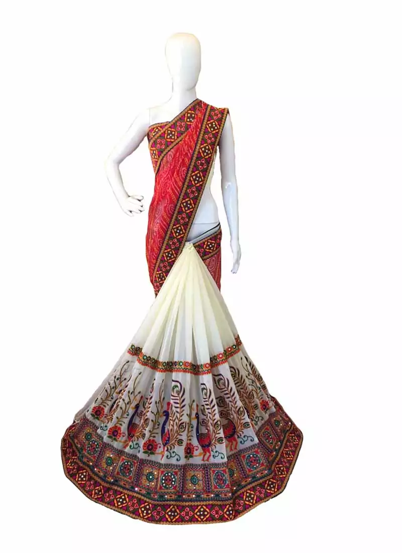 Red Embroidered Georgette Saree With Blouse