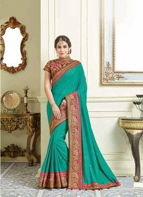 Green Embroidered Silk Saree With Blouse 1
