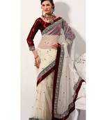 White Plain Net saree with blouse