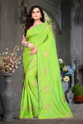 Parrot Green Embroidered Silk Saree With Blouse 1