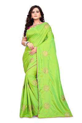 Parrot Green Embroidered Silk Saree With Blouse 2