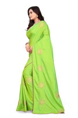 Parrot Green Embroidered Silk Saree With Blouse 4
