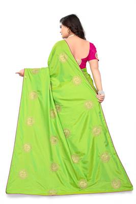 Parrot Green Embroidered Silk Saree With Blouse 5