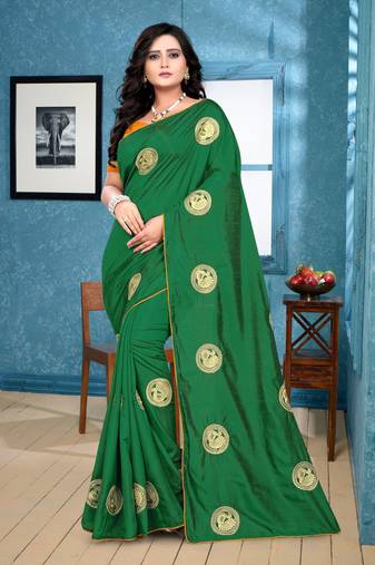 Green Embroidered Silk Saree With Blouse