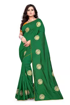 Green Embroidered Silk Saree With Blouse