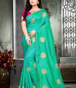 Turquoise Embroidered Silk Saree With Blouse