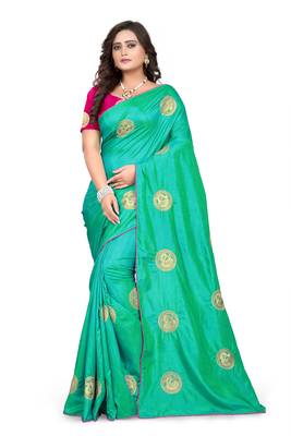 Turquoise Embroidered Silk Saree With Blouse 2