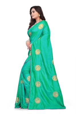 Turquoise Embroidered Silk Saree With Blouse 4