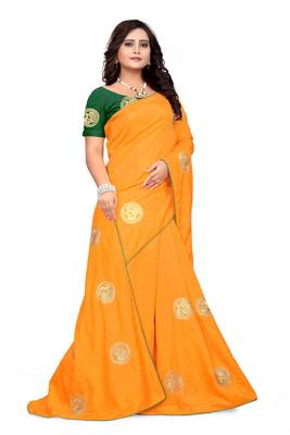 Yellow Embroidered Silk Saree With Blouse 3