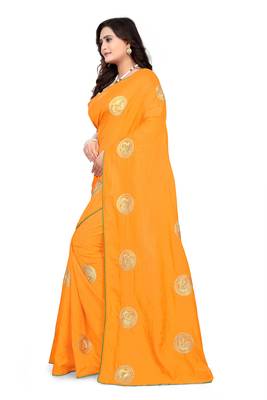 Yellow Embroidered Silk Saree With Blouse 4