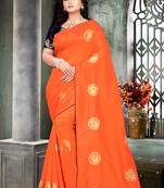 Orange Embroidered Silk Saree With Blouse