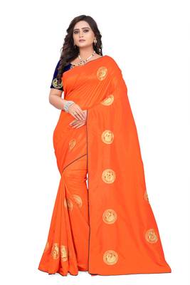 Orange Embroidered Silk Saree With Blouse 2