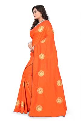 Orange Embroidered Silk Saree With Blouse 4