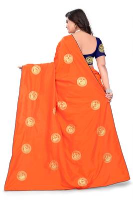 Orange Embroidered Silk Saree With Blouse 5