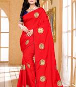Red Embroidered Silk Saree With Blouse