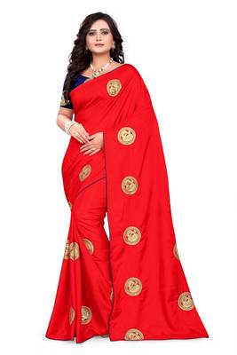 Red Embroidered Silk Saree With Blouse 2